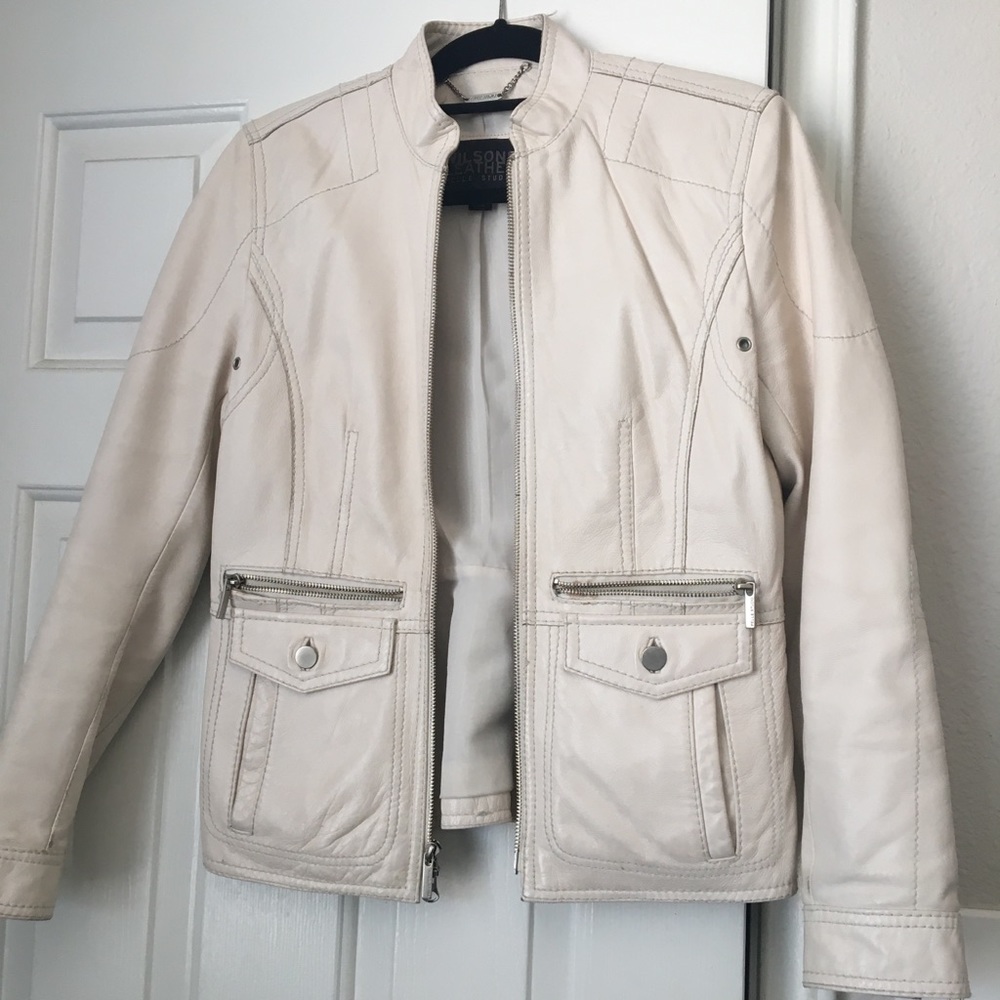 Vintage Wilson’s Leather Pelle Studio Off White Jacket Size Small
